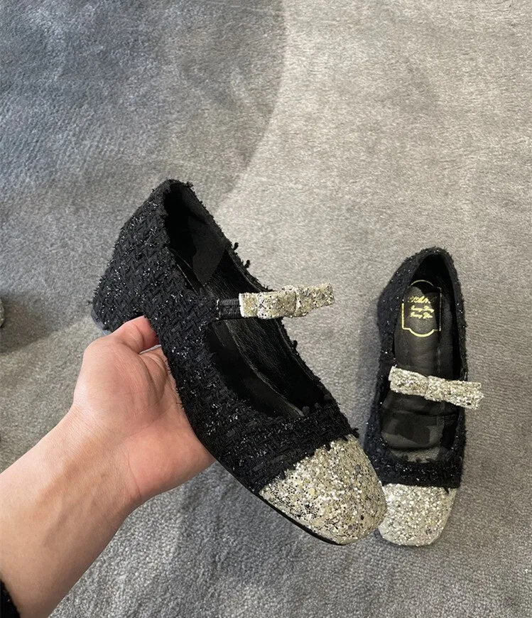 xiangtuibao Luxury Designer Mary Janes Elegant Medium Heel Pumps Woman Fashion Trend Retro Sequin Party Shoes Girls Platform New In Hot