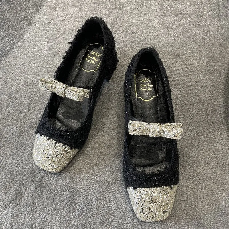 xiangtuibao Luxury Designer Mary Janes Elegant Medium Heel Pumps Woman Fashion Trend Retro Sequin Party Shoes Girls Platform New In Hot
