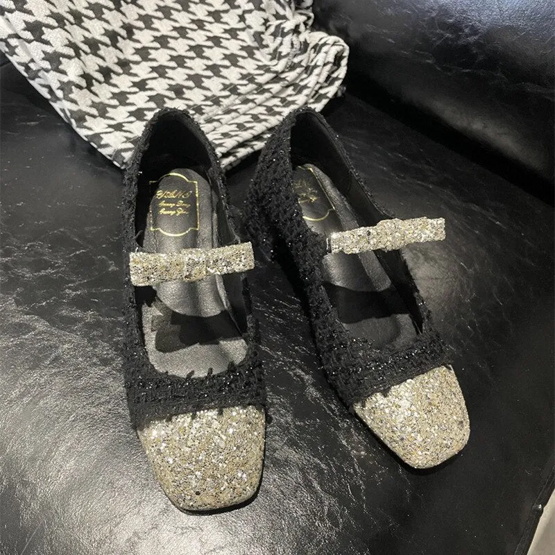 xiangtuibao Luxury Designer Mary Janes Elegant Medium Heel Pumps Woman Fashion Trend Retro Sequin Party Shoes Girls Platform New In Hot